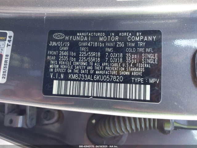 KM8J33AL6KU057820 Hyundai Tucson Ultimate
