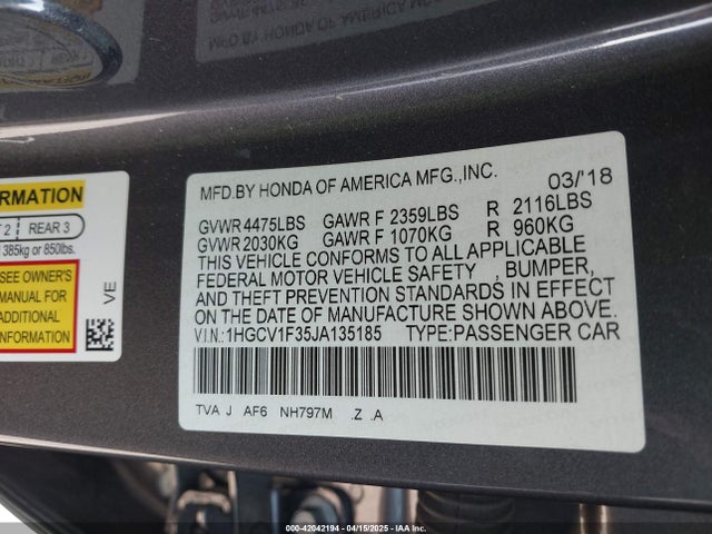 1HGCV1F35JA135185 Honda Accord Sport