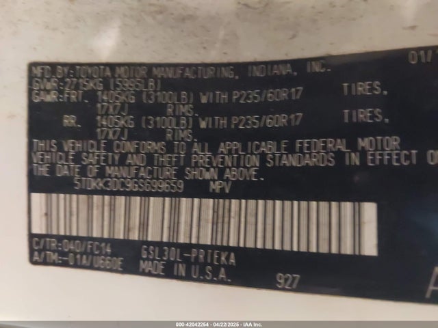 5TDKK3DC9GS699659 Toyota Sienna Le 8 Passenger