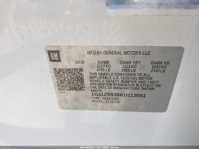 1G11Z5S36KU113051 Chevrolet IMPALA LT