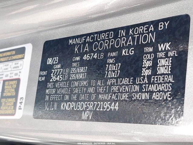 KNDPU3DF5R7219544 KIA Sportage Lx