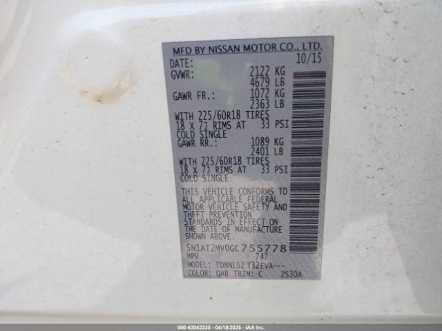 5N1AT2MV0GC755778 Nissan Rogue Sl