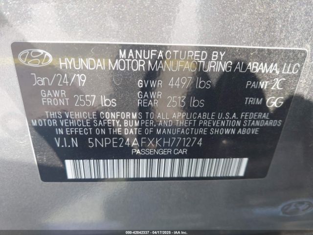 2019 HYUNDAI SONATA 5NPE24AFXKH771274 Photo 8
