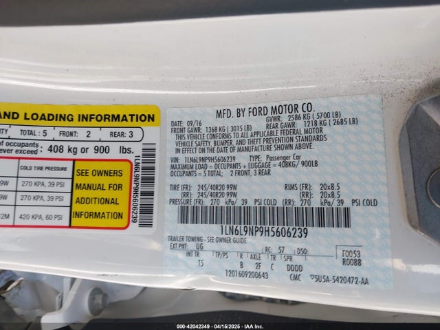 1LN6L9NP9H5606239 Lincoln 2.7l gtdi