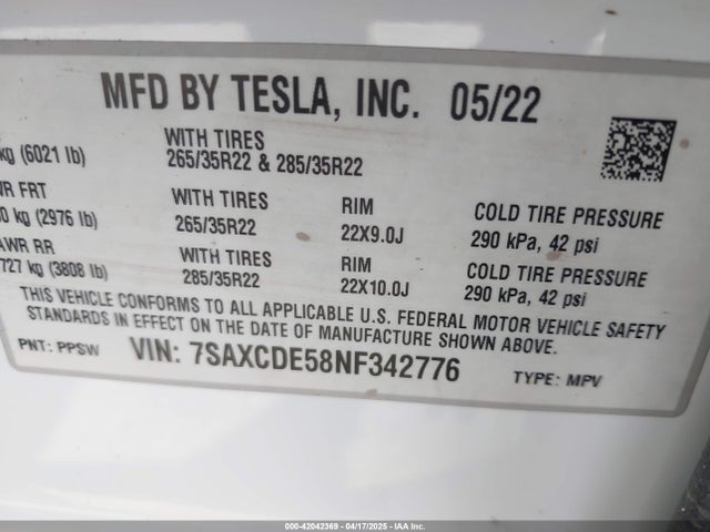 2022 TESLA MODEL X 7SAXCDE58NF342776 Photo 8