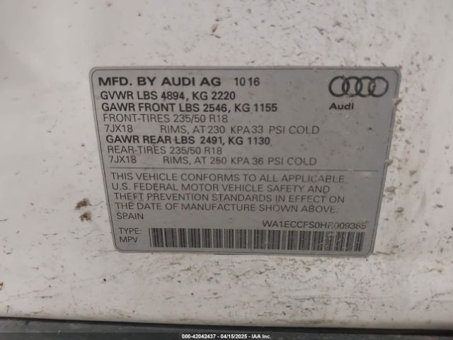 WA1ECCFS0HR009385 Audi Q3 2.0t Premium