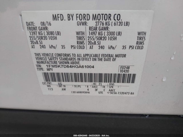 1FM5K7D84HGA61004 Ford EXPLORER XLT