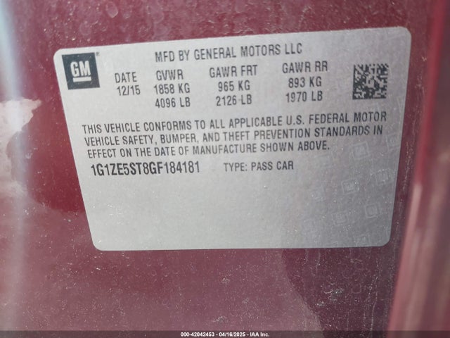 1G1ZE5ST8GF184181 Chevrolet MALIBU 1LT