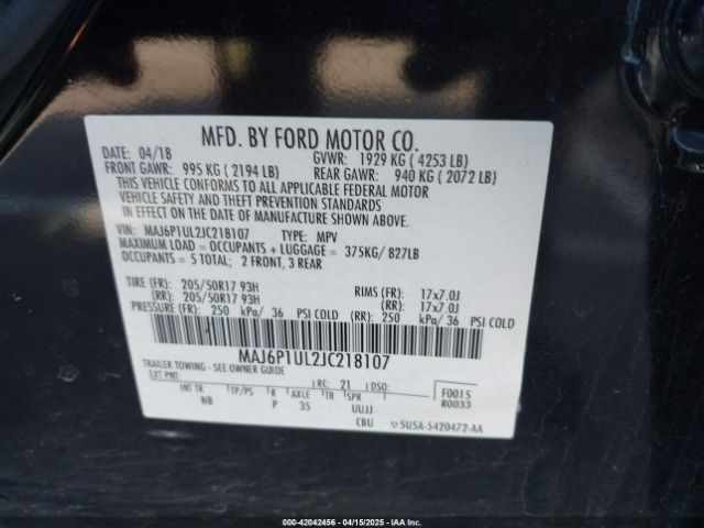MAJ6P1UL2JC218107 Ford Ecosport Se