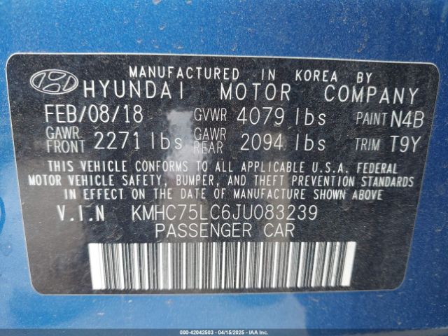 KMHC75LC6JU083239 Hyundai Ioniq Hybrid Sel