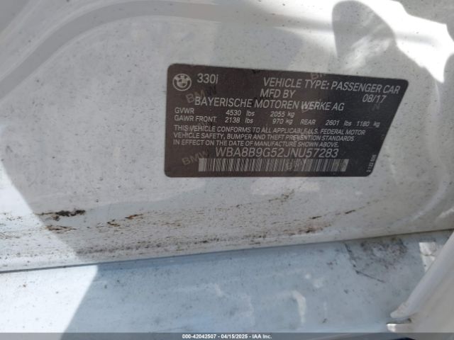 WBA8B9G52JNU57283 BMW 330I