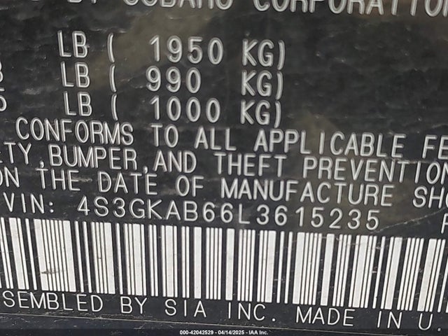 4S3GKAB66L3615235 Subaru 2020