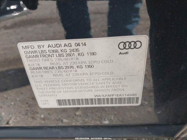WA1LFAFP1EA114946 Audi Q5 2.0t Premium