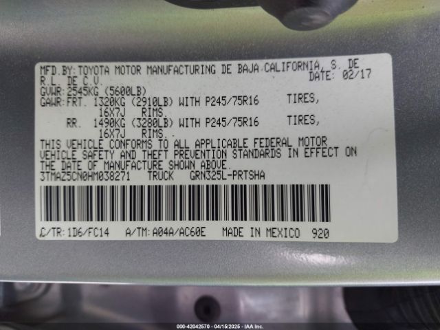 3TMAZ5CN0HM038271 Toyota Tacoma Sr5 V6