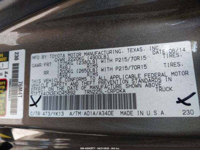 5TFTX4CN3EX045892 Toyota Tacoma