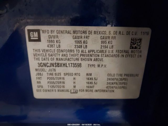 3GNCJNSBXHL173598 Chevrolet TRAX LS