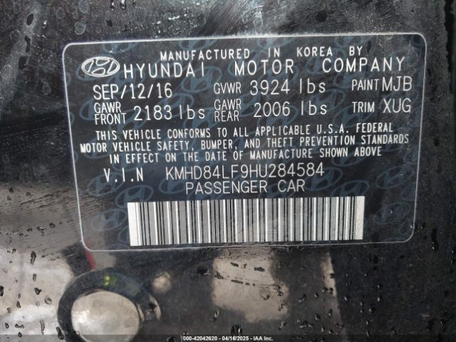 KMHD84LF9HU284584 Hyundai Elantra Value Edition