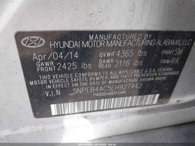 5NPEB4AC5EH927442 Hyundai SONATA GLS