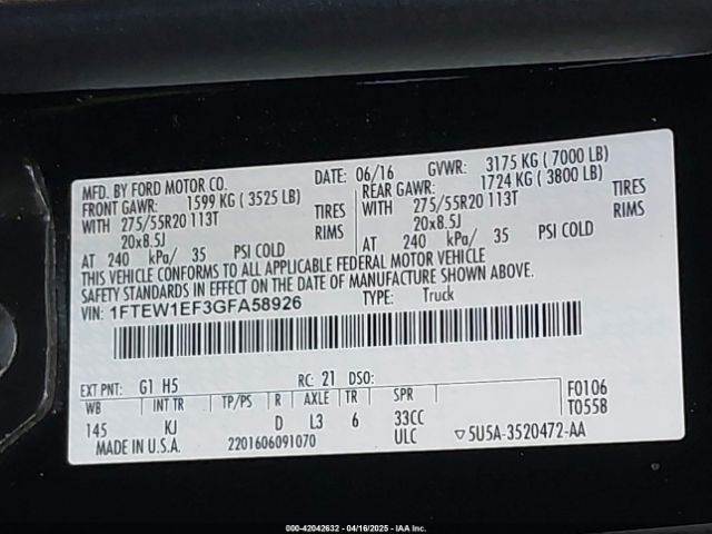 1FTEW1EF3GFA58926 Ford F-150 King Ranch