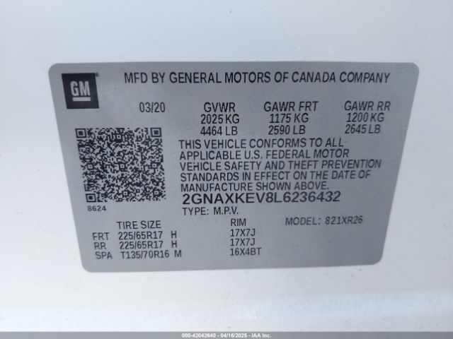 2020 CHEVROLET EQUINOX 2GNAXKEV8L6236432 Photo 8