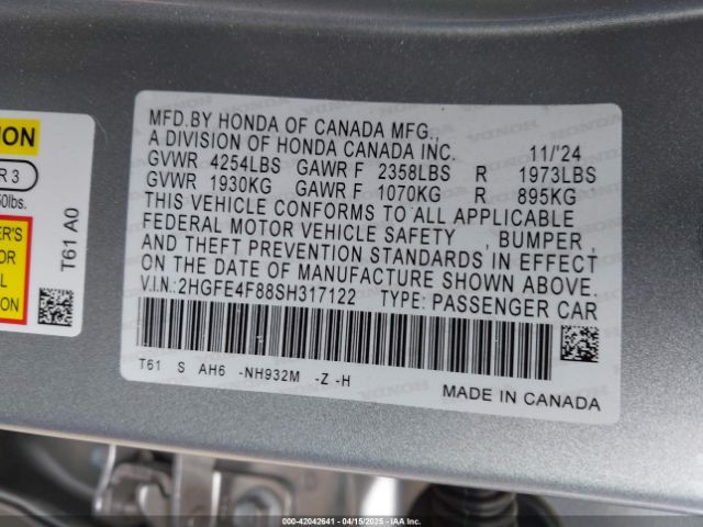 2HGFE4F88SH317122 Honda Civic  Hybrid Sport/sport Touring