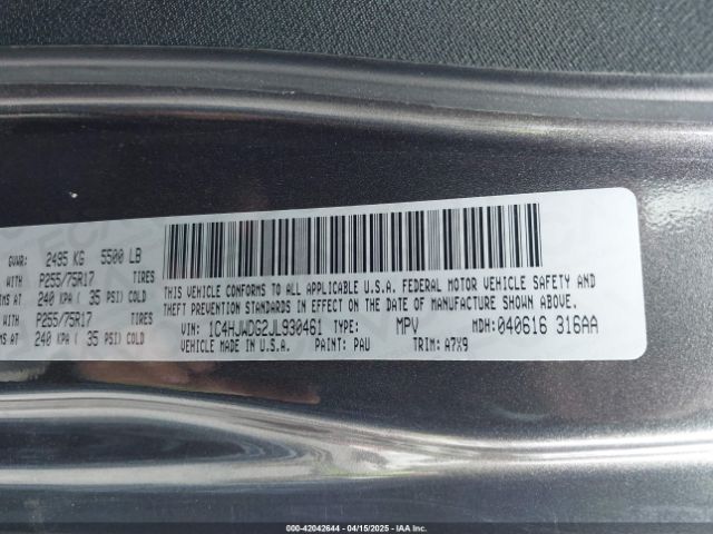 1C4HJWDG2JL930461 Jeep Wrangler Jk Unlimited Sport S 4x4