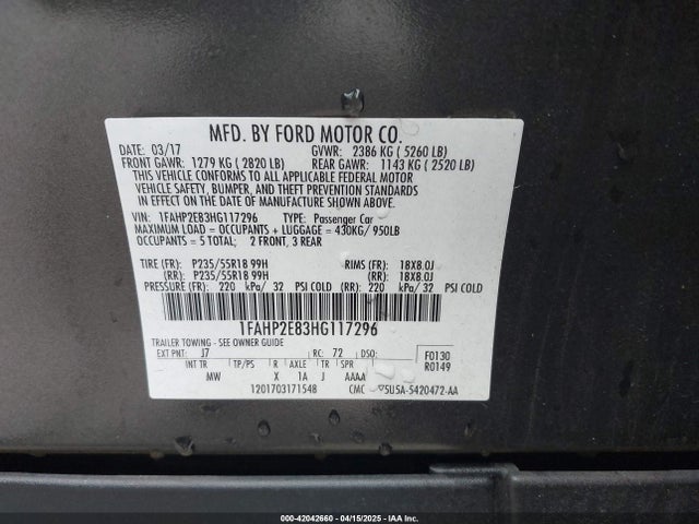 1FAHP2E83HG117296 Ford TAURUS SEL