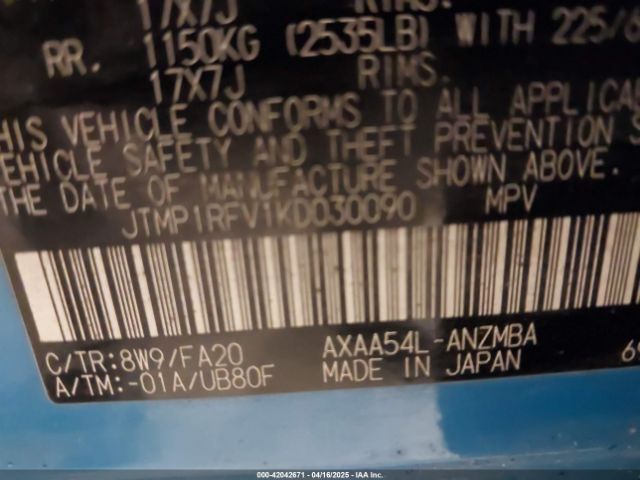 JTMP1RFV1KD030090 Toyota Rav4 Xle/xle Premium