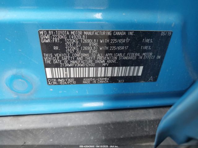 2T3RWRFV3KW012400 Toyota Rav4 Hybrid Xle