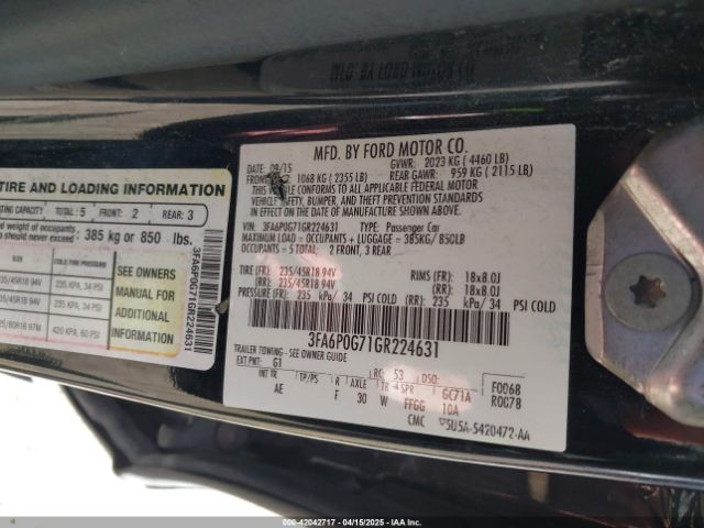 3FA6P0G71GR224631 Ford FUSION S