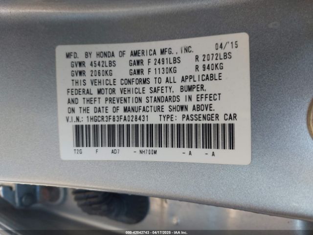 1HGCR3F83FA028431 Honda Accord Ex-l V-6