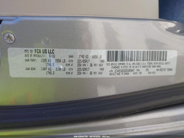 2C4RDGBG9GR385847 Dodge Grand Caravan American Value Pkg