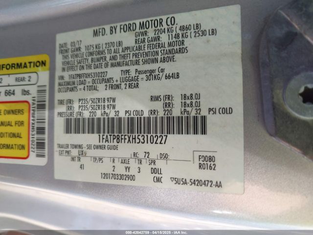 1FATP8FFXH5310227 Ford Mustang Gt Premium