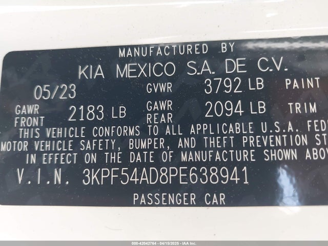 3KPF54AD8PE638941 KIA Forte Gt-line