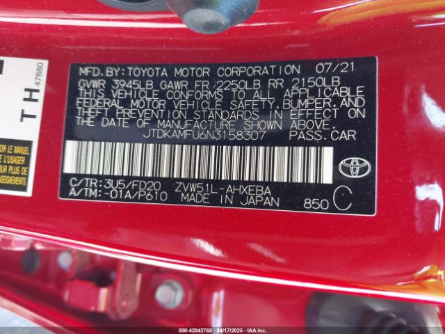 JTDKAMFU6N3158307 Toyota Prius Le