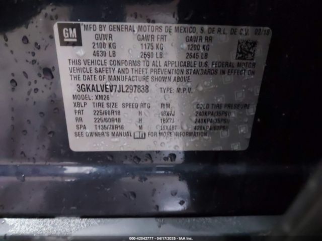 3GKALVEV7JL297838 GMC Terrain Slt