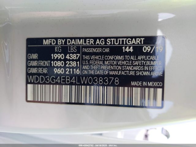 WDD3G4EB4LW038378 Mercedes-Benz A 220