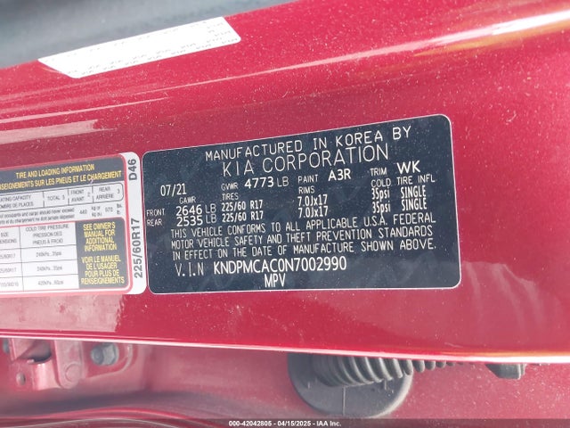 KNDPMCAC0N7002990 KIA Sportage Lx