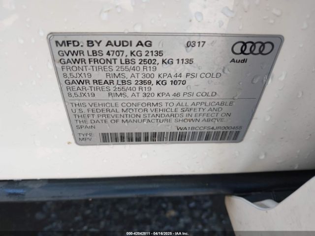 WA1BCCFS4JR000455 Audi Q3 2.0t Premium/2.0t Sport Premium