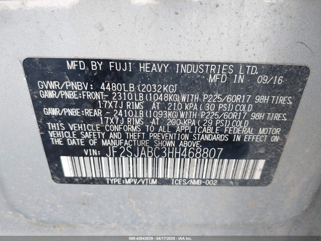 JF2SJABC3HH468807 Subaru Forester 2.5i