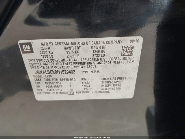 2GNALBEK8H1529432 Chevrolet EQUINOX LS