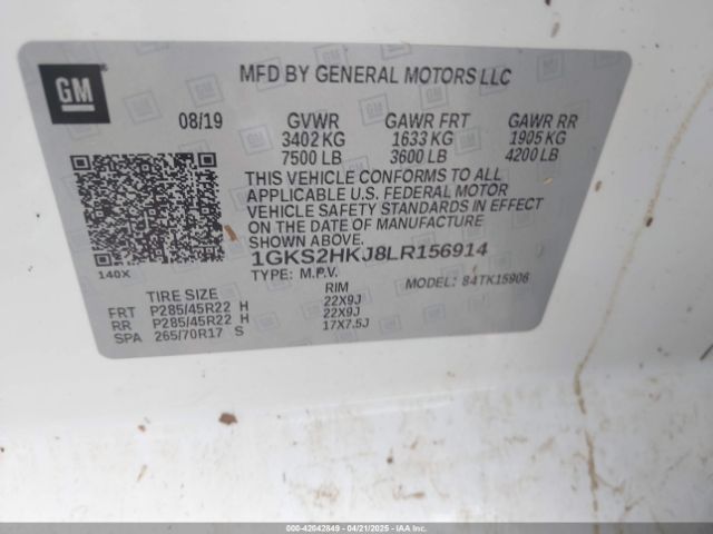 1GKS2HKJ8LR156914 GMC Yukon Xl 4wd Denali