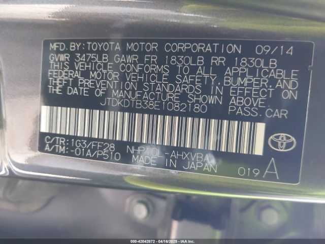 JTDKDTB38E1082180 Toyota Prius C Two