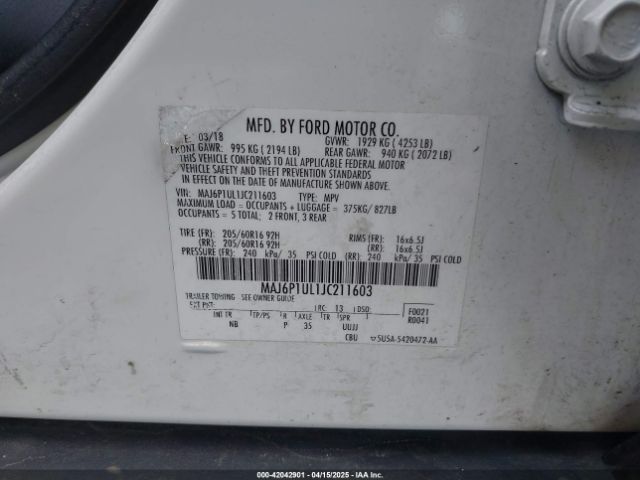 MAJ6P1UL1JC211603 Ford Ecosport Se