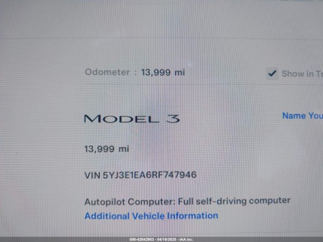 5YJ3E1EA6RF747946 Tesla Model 3 Long Range Dual Motor All-wheel Drive/rear-wheel Drive