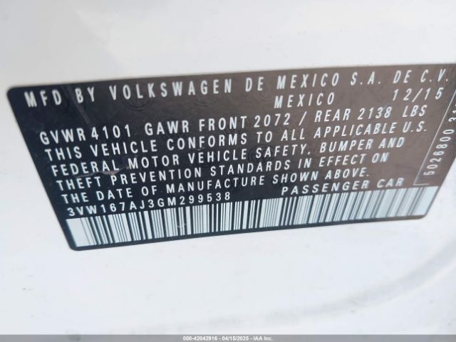 3VW167AJ3GM299538 Volkswagen Jetta 1.4t S