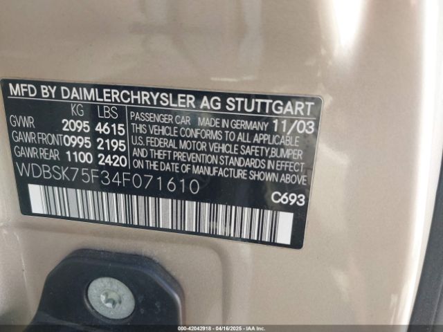 2004 MERCEDES-BENZ SL 500 WDBSK75F34F071610 Photo 8