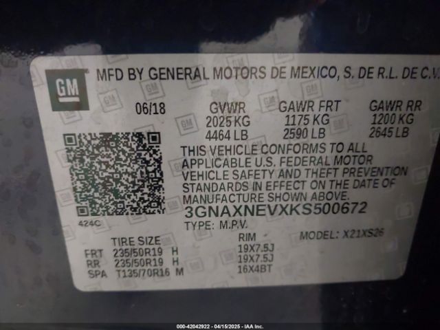 3GNAXNEVXKS500672 Chevrolet Equinox Premier