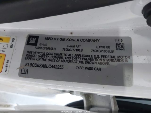 KL8CD6SA8LC442255 Chevrolet Spark Fwd 1lt Automatic