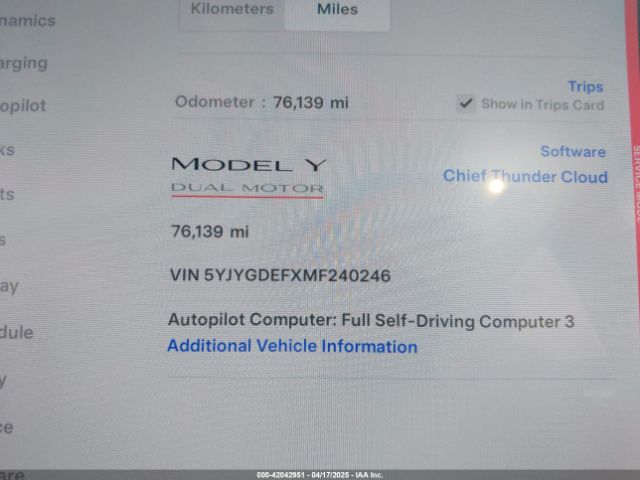 5YJYGDEFXMF240246 Tesla Model Y Performance Dual Motor All-wheel Drive